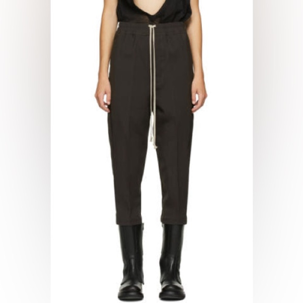 Rick Owens Brown Cropped Astaire Drawstring Trousers